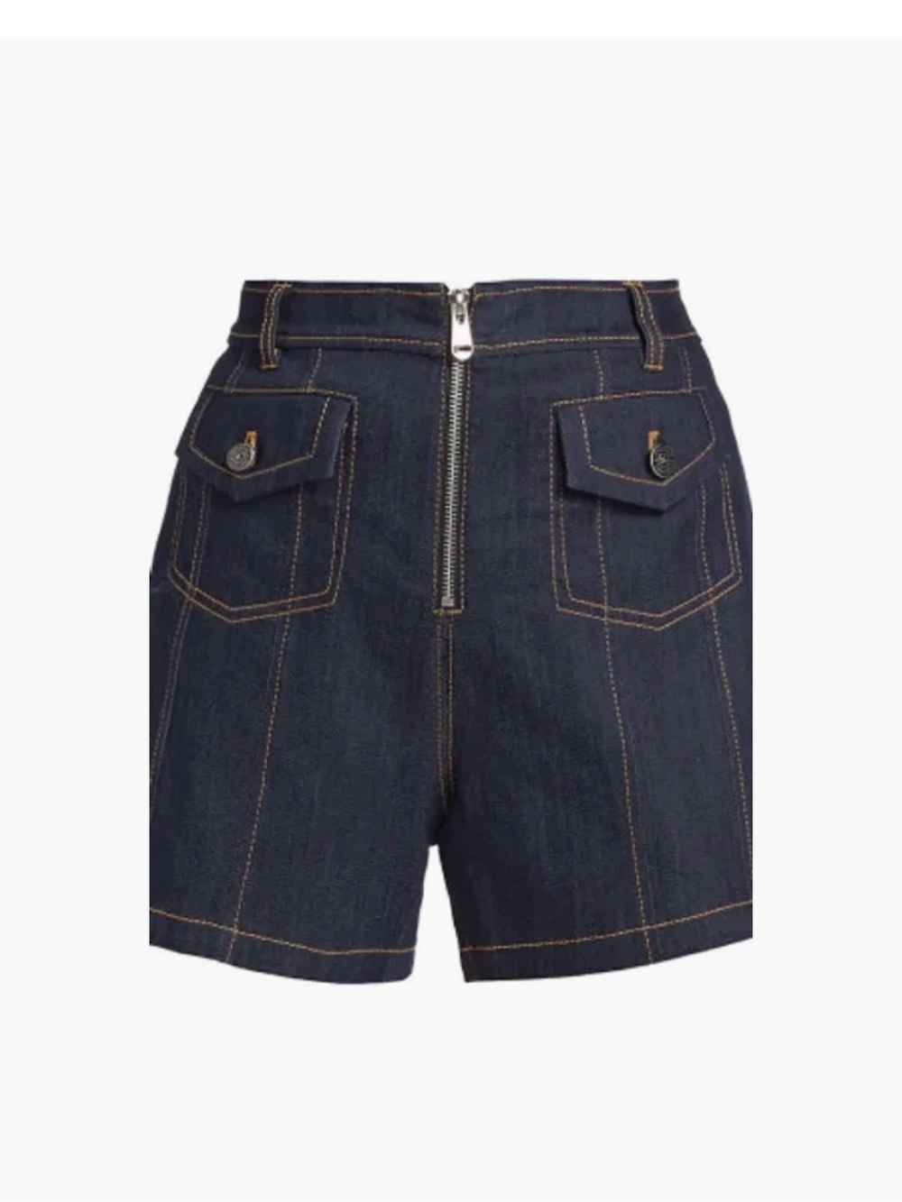 Cinq à Sept High-Waist Dark Indigo Denim Shorts with Front Zip